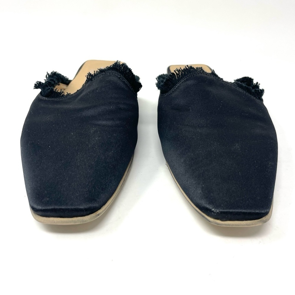 Shellys London Fringe Trim Blunt Toe Slip On Black Fabric Mules Size 37/7 - Picture 3 of 10